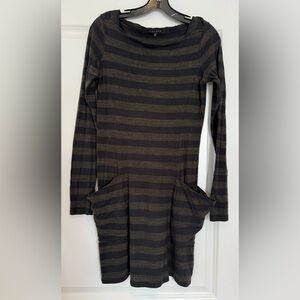 Theory Womens T-Shirt Dress Gray Blue Striped Small Big Pockets Long Sleeve 1453